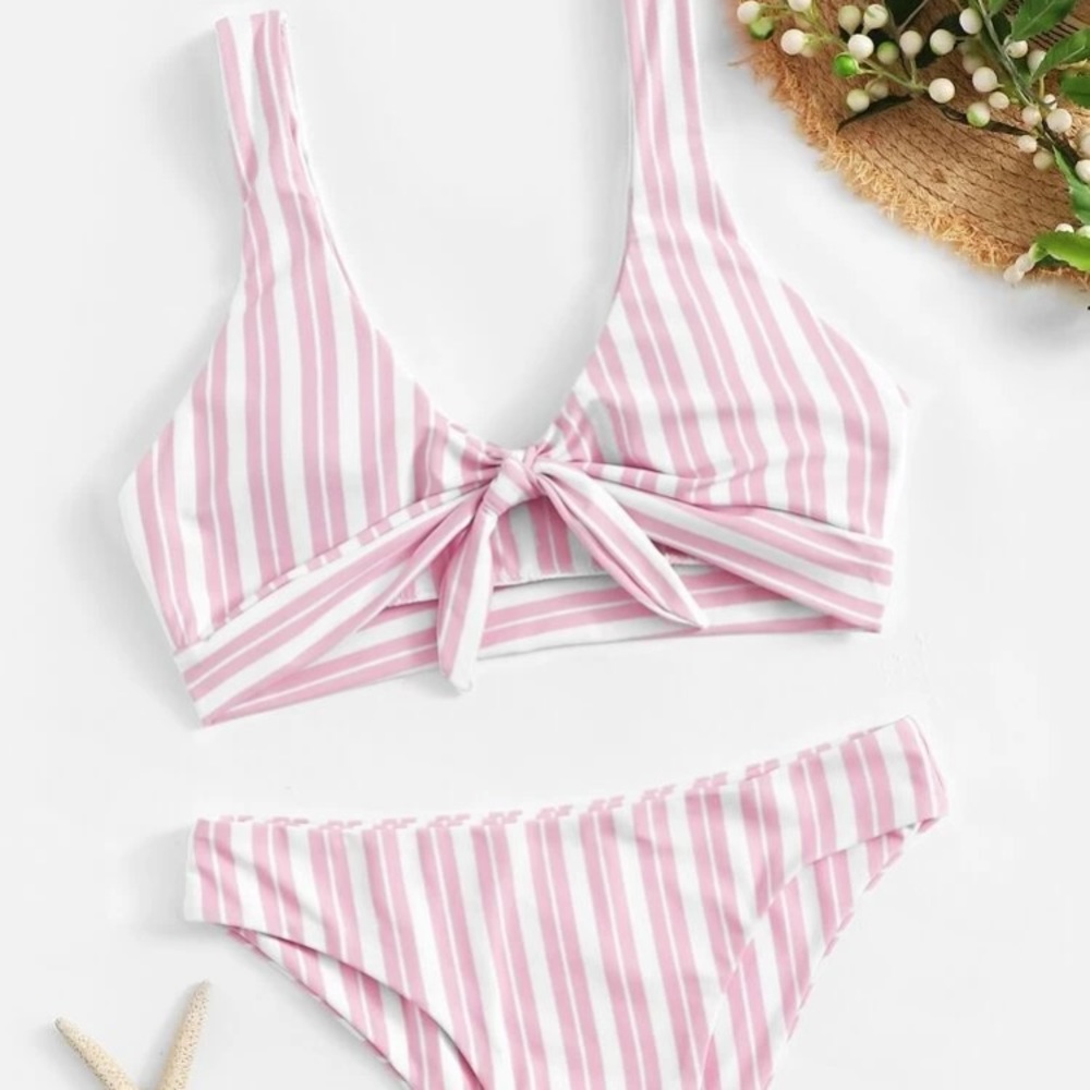 Striped Knot Front Top with Panty Bikini